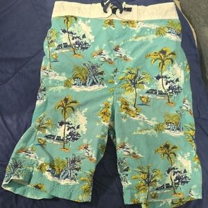 Tommy Bahama Green and Yellow Hybrid Shorts Tropical Print